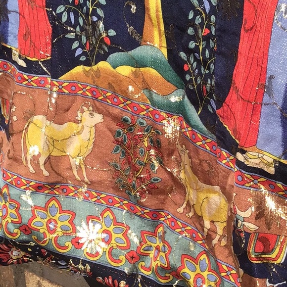 Asian high neck sleeveless blouse gold thread black L - Picture 3 of 10